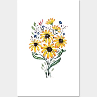 Yellow Bouquet Watercolor and Ink by Annalisa Amato Posters and Art